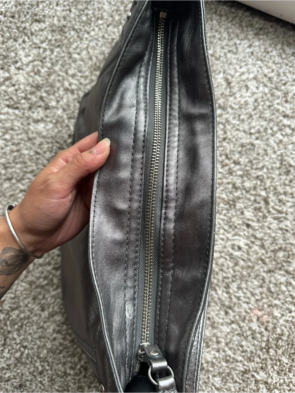 Coach Metallic Pewter Leather Shoulder Bag